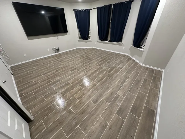 A staggered plank layout in a living space.